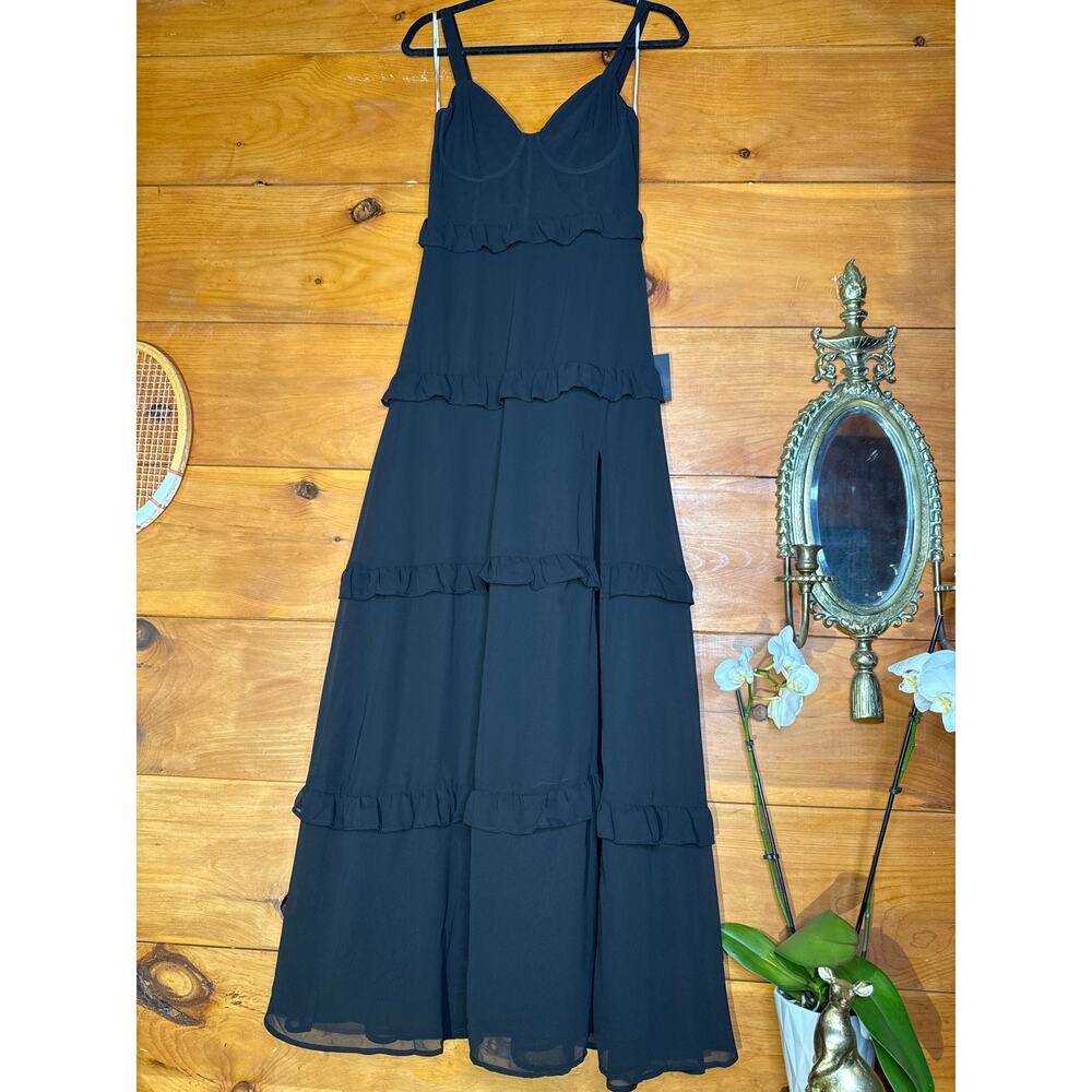 Lulu's Black Ruffle Maxi Dress with Thigh Slit - Picture 4 of 13